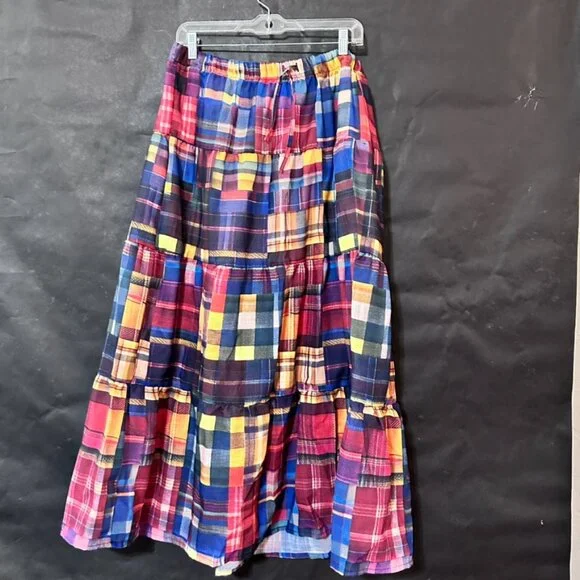Peasant Madras Long Patchwork Tartan Plaid Skirt Buffalo Red Boho Winter Maxi - Picture 5 of 9